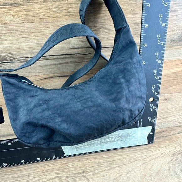 Baggu Black Nylon Micro Crescent Shoulder Bag Minimalist - Picture 6 of 9